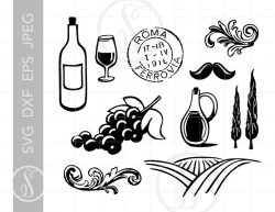 ITALY WINE Svg Cut File Clipart Downloads | Italian Wine Svg Dxf Pdf  Silhouette | Wine Svg Clipart Grapes Svg SC497