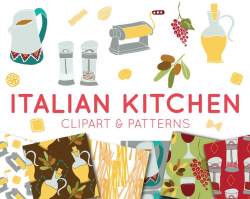 Food Clipart & Digital Paper - Italian Food Clipart - Seamless Patterns  scrapbooking, invitation design, commercial, background Clip art