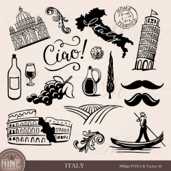 ITALY Clip Art | Italian Accents Design Elements | Italy Downloads | Vector  Italian Wine Clipart | Rome Clipart Travel Clip Art