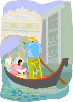 Tourist in Venetian Gondola at Doge's Palace - Vector Image