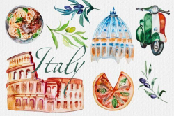Watercolor Italy Clipart Set by ArtCreationsDesign on ...