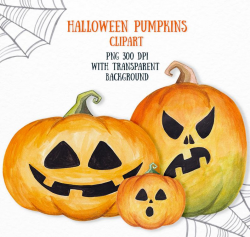 Halloween clipart Pumpkin clipart Jack O' Lantern Scary pumpkin clipart  Scrapbook decor Halloween item Watercolor pumpkin Commercial use