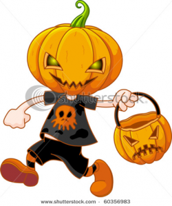 Clipart Cartoon character pumpkin head boy in Halloween ...