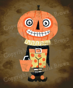Jack O' Lantern Pumpkin Head Clipart Retro Halloween Vintage Style Digital  Download clip art primitive trick or treater