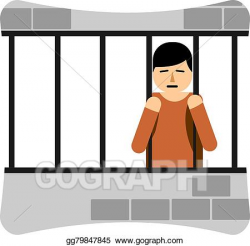 Vector Stock - Sad young man in jail. Clipart Illustration ...
