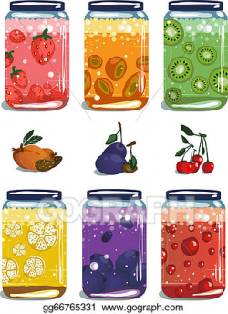 Vector Art - Bright canned sweet fruit jam collection ...