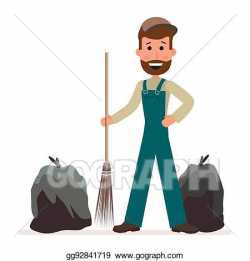 Vector Clipart - Janitor with a broom and garbage bags ...