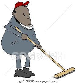 Drawing - Janitor wearing coveralls with a broom. Clipart ...