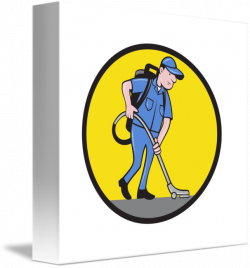 Commercial Cleaner Janitor Vacuum Circle Cartoon by Aloysius Patrimonio