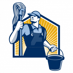 Janitor Cleaner Holding Mop Bucket Retro by apatrimonio on DeviantArt