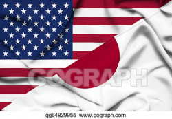 Clipart - United states of america and japan waving flag ...