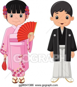 Vector Stock - Cartoon japanese couple wearing traditional ...