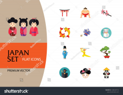 Japan Icon Set. Japanese Kite Japanese Cranes Torii Gate ...