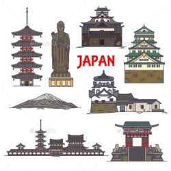 Travel Landmarks of Japan Colorful Thin Line Icon | infor ...