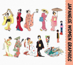 Japanese Women Clip Art Graphics Traditional by ...