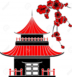 asian house cherry blossoms stencil stock vector japanese china ...