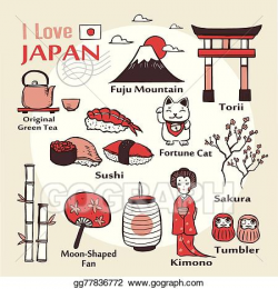 Vector Stock - Japan famous things and landscapes. Clipart ...