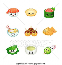 Vector Art - Cute japanese food icons. Clipart Drawing ...