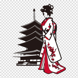 Geisha and padoda illustration, Japanese architecture ...