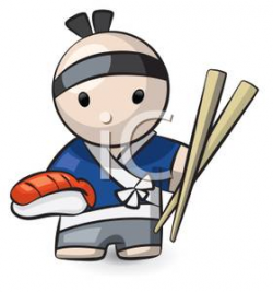 A Japanese Man with Chopsticks and Sushi Clipart Image
