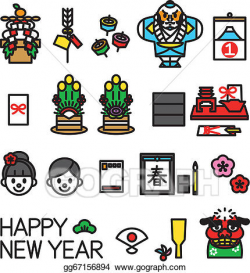 Vector Illustration - Japanese new year's set. EPS Clipart ...