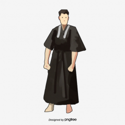 Black Cartoon Illustration Elements Of Japanese Mens Kimono ...