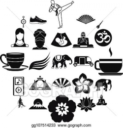 Vector Clipart - Japanese culture icons set, simple style ...