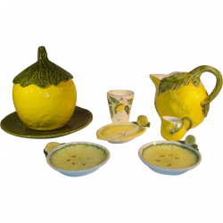 Italian Majolica Bassano Lemon Pottery Set, Pitcher Cookies Jar Dish ...