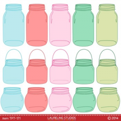 mason jar clip art in hoiday colors - red/green/pink/blue mason jars TPT171
