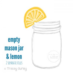 Mason Jar Clip Art - Mason jar with lemon Printable Tracey Gurley Designs