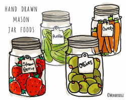 Mason Jar Clipart - Mason Jar Foods - Hand drawn clip art Illustration