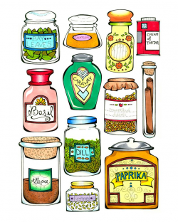 Spice Jar Collection - Kitchen Decor - Archival Print From Original Drawing