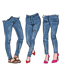 Hand drawn women's fashionable denim jeans. clipart