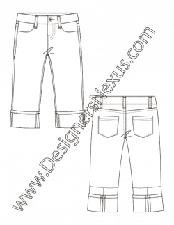 Fashion Flat Sketch of Pants V5 Cuffed Capri Pants - Designers Nexus