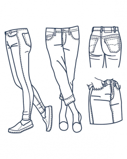 Hand drawn fashion Collection of girl's jeans outline ...