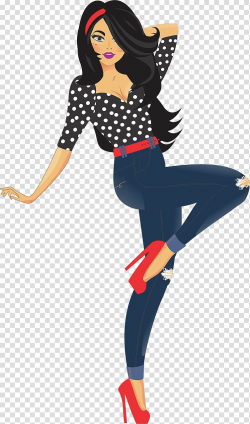 Woman wearing polka-dot top and pants , Pinup Woman Jeans ...