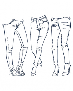 Hand drawn women's fashionable denim jeans outline. clipart ...