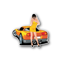 hot chick with hot car - Racing Sticker - Vinyl Sticker