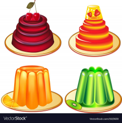 A set of desserts of jelly on plates Royalty Free Vector ...
