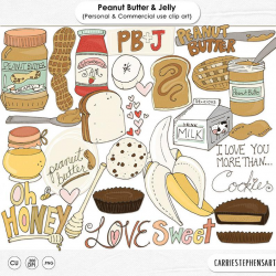 Peanut Butter & Jelly Clip Art, Sweet Treat Chocolate and Banana, Kids  Recipes Clipart, Honey, Lunch Food Illustrations, Sandwich