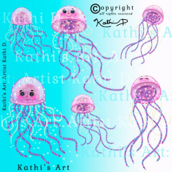 Fish 4 Pink Jellyfish Clip Art Set Instant Download, TIFF, PSD, PNG zip  files, High Resolution, Commercial Use Included, Artist Kathi Dugan