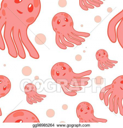 Clip Art Vector - Cute happy jellyfish cartoon character ...