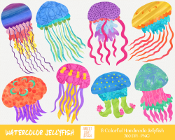 Watercolor Jellyfish Clip Art - Collage Clipart Graphics Digital Instant  Download