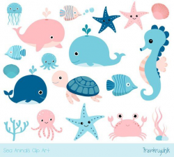 Cute sea animal clipart, Kawaii ocean clipart, Baby girl ...