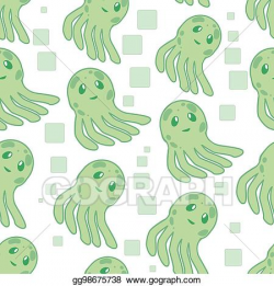 Clip Art - Cute happy jellyfish cartoon character seamless ...