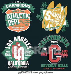 EPS Vector - California t-shirt graphics set, sport wear ...
