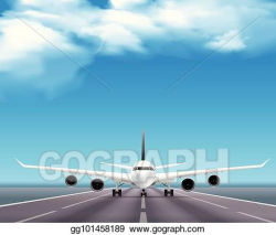 Vector Clipart - Airplane on runway realistic poster. Vector ...