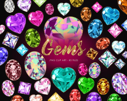 85 Gemstone Clipart, Jewel Diamond Clip Art, Glitter Gems, Colorful, PNG  Files, Digital Download