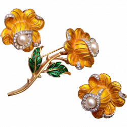 Trifari Yellow Enameled Flower Brooch and Earring Set | Flower ...