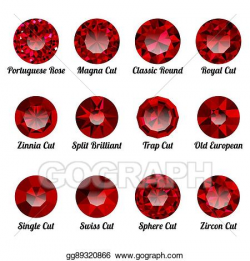 Vector Clipart - Set of realistic red rubies with round cuts ...